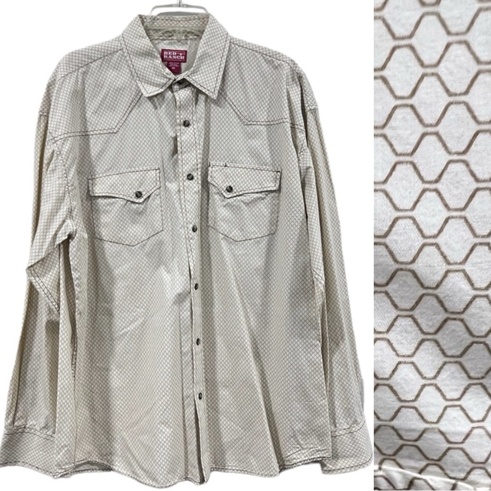 Red Ranch Western Pearlized Snap Front Cream/Brown Shirt